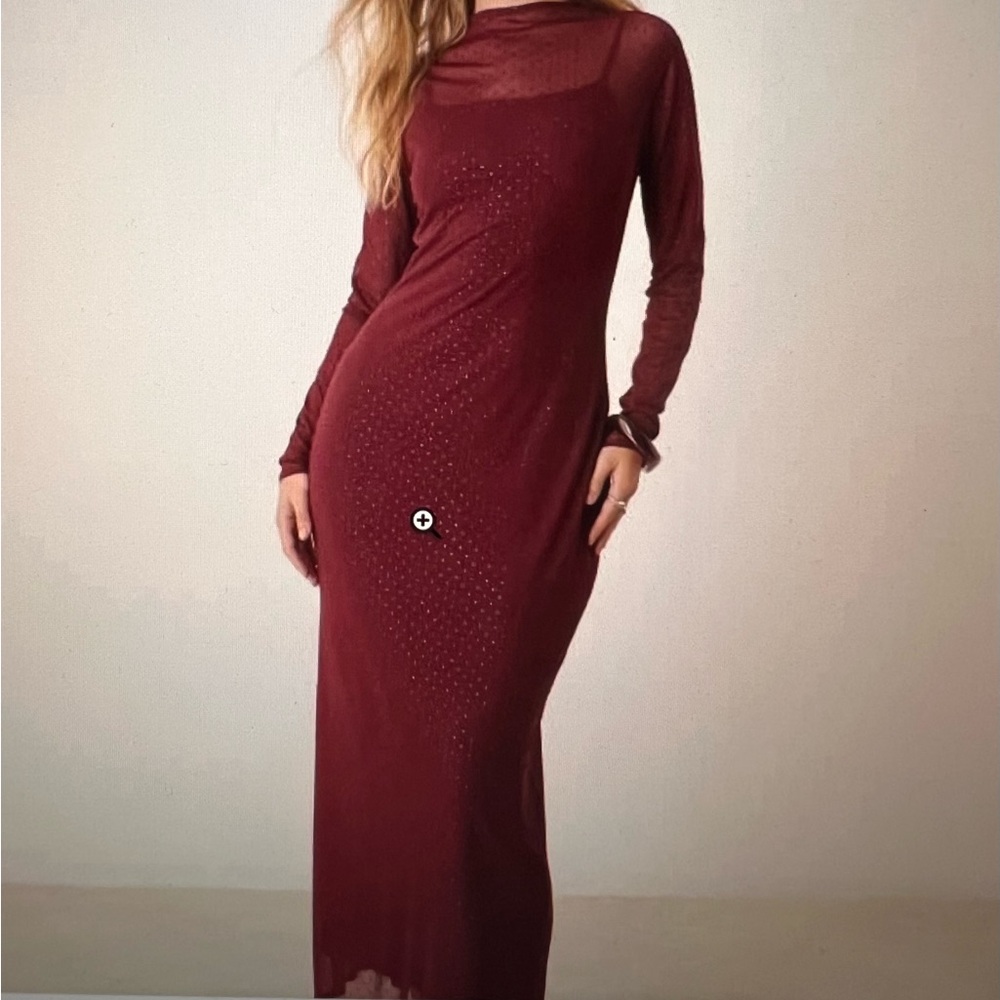 ABERCROMBIE & FITCH | Women’s Mesh, Long Sleeve Maxi Dress, Burgundy, Size LP